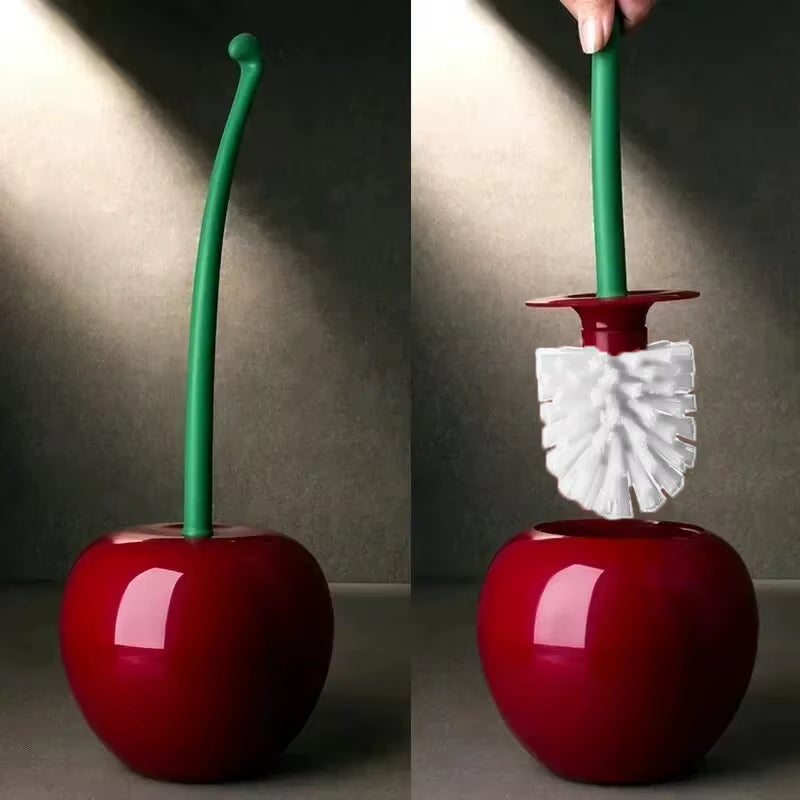 Red Cherry-Shaped Toilet Brush and Holder Set - Creative Bathroom Accessory