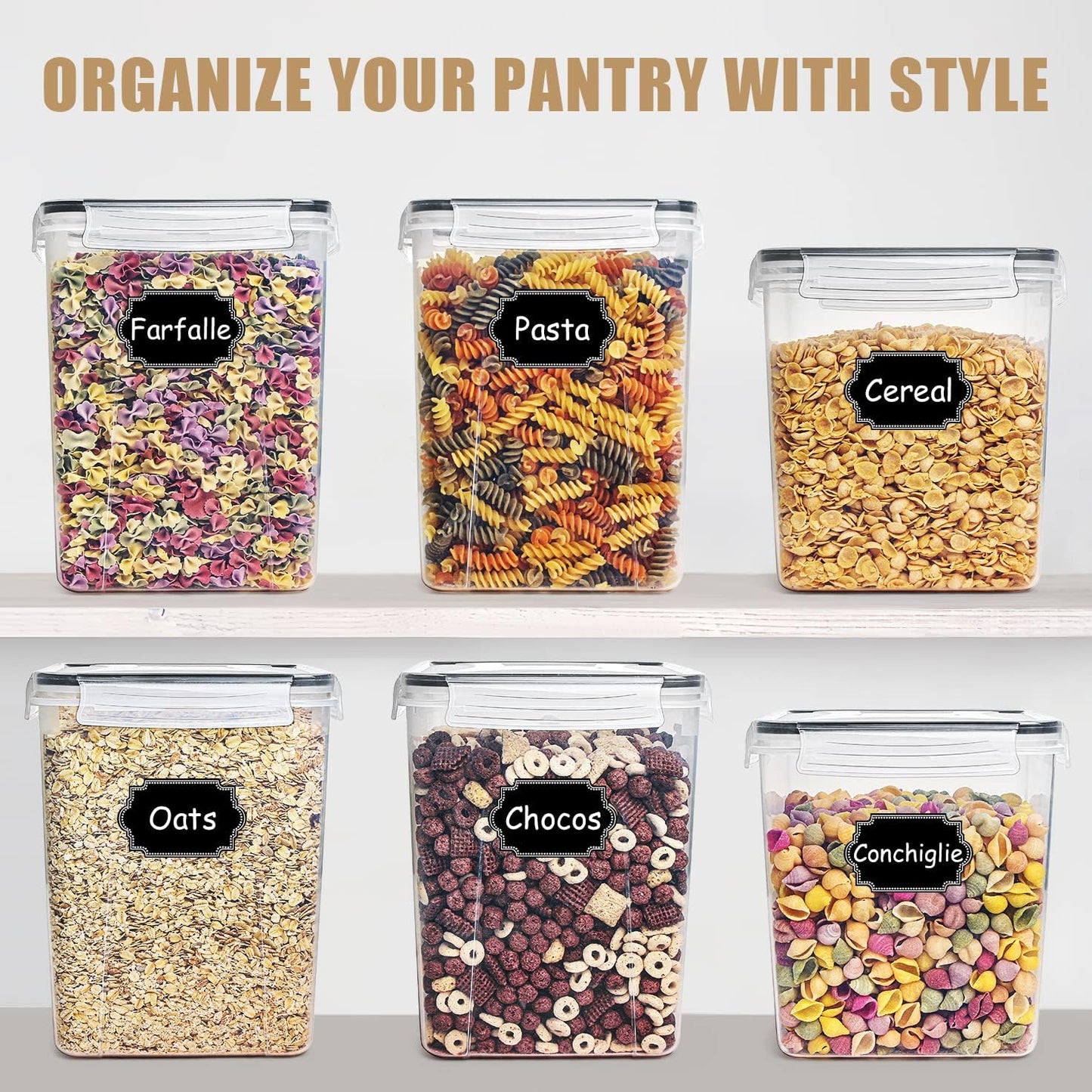 Large Airtight Food Storage Containers, 5.2L / 175Oz, Set of 4 BPA-Free Plastic Containers for Flour, Sugar, and Baking Supplies with 20 Labels