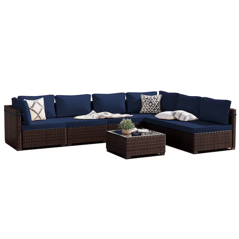 7 -Piece Rattan Patio Conversation Set with Beige Cushions