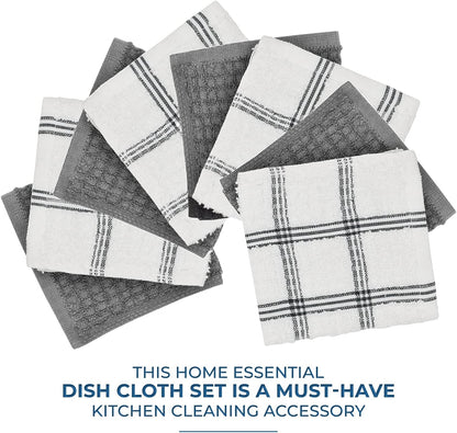 Premium 100% Cotton Dish Cloths - 12 x 12 Inches - Pack of 8 - Ultra Soft and Highly Absorbent Kitchen Towels - Terry Cleaning Cloths for Kitchen and Household Use - Grey