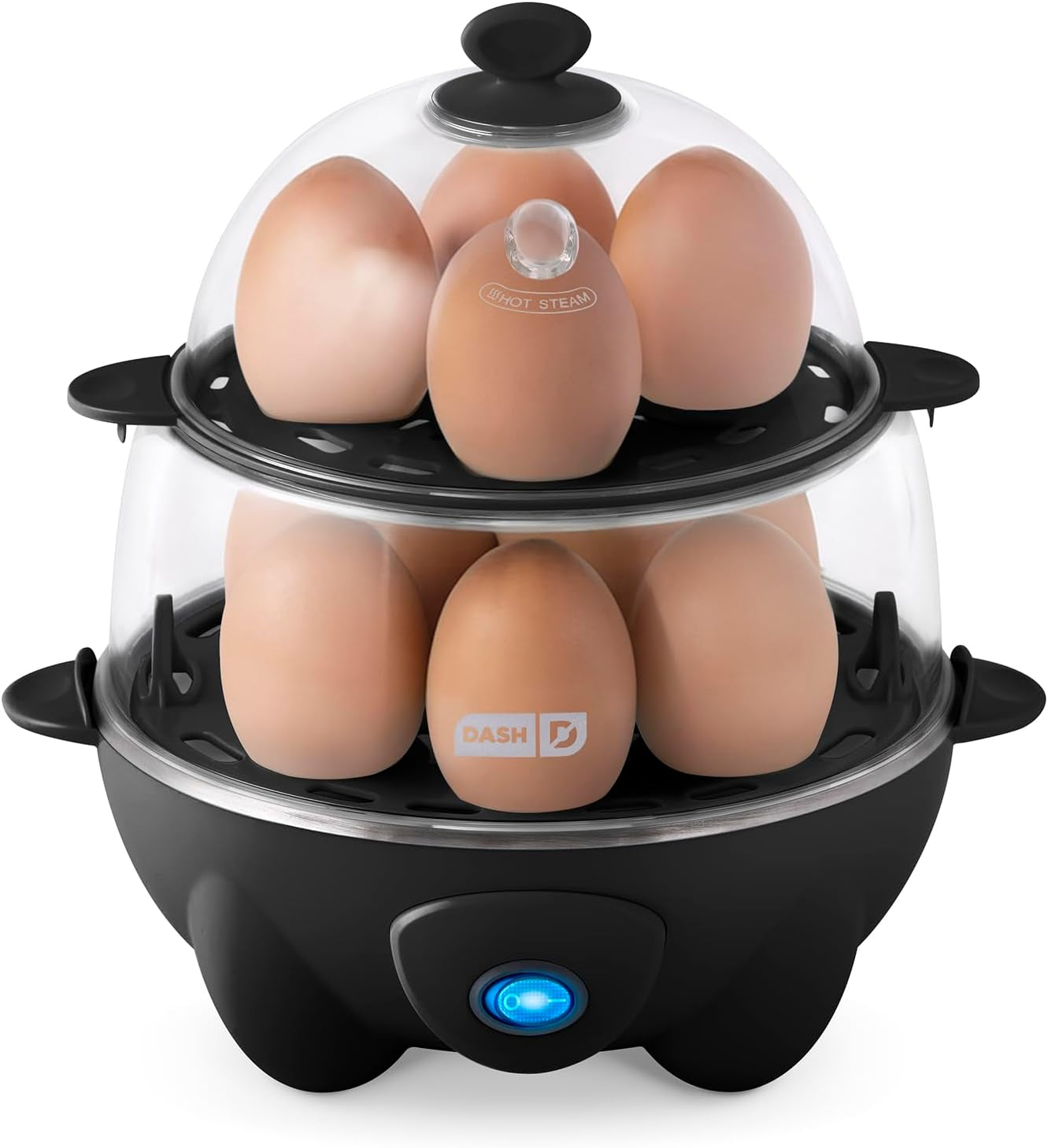Deluxe Rapid Egg Cooker with Auto Shut-Off Feature for Hard Boiled, Poached, Scrambled Eggs, Omelets, Steamed Vegetables, and Dumplings - 12 Capacity, Black