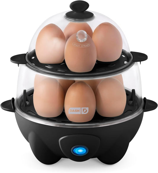 Deluxe Rapid Egg Cooker with Auto Shut-Off Feature for Hard Boiled, Poached, Scrambled Eggs, Omelets, Steamed Vegetables, and Dumplings - 12 Capacity, Black