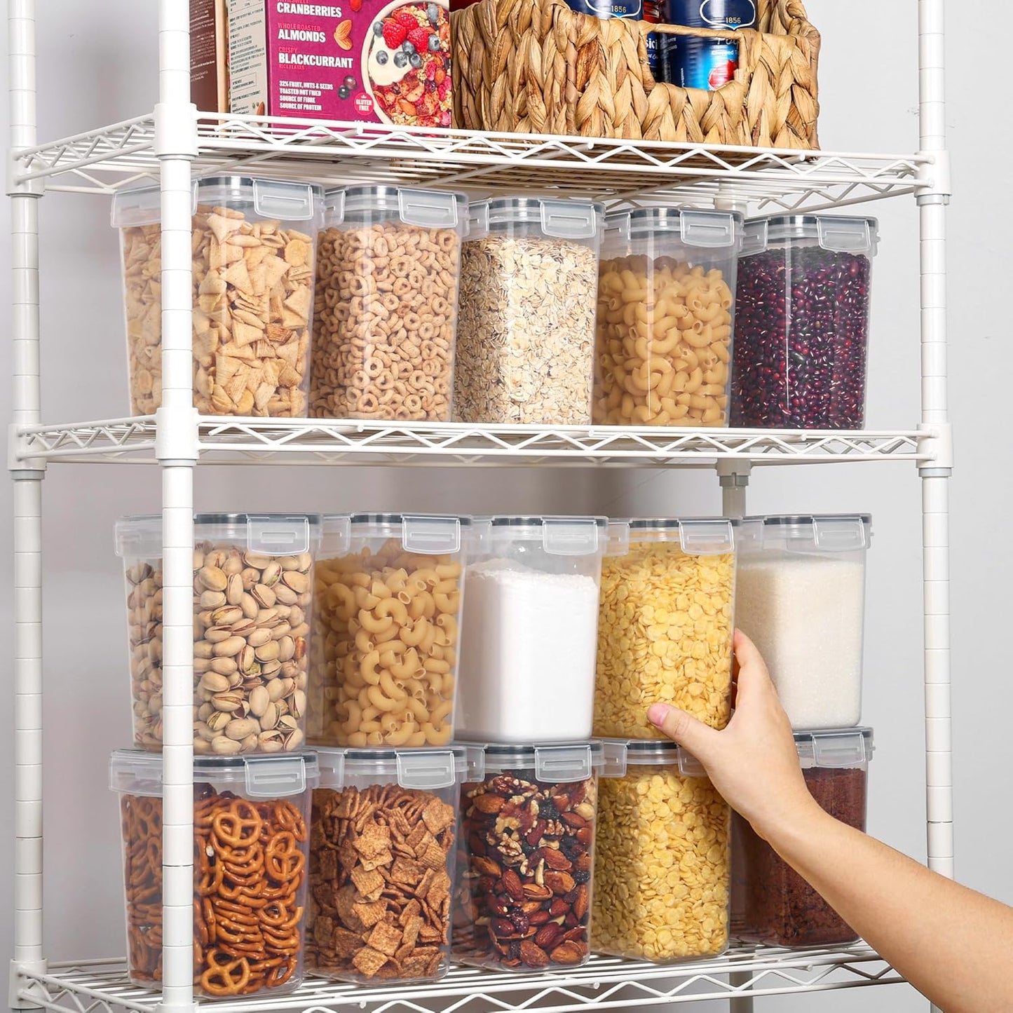 Professional Airtight Food Storage Container Set - 12 Pieces, 1.5Qt / 1.6L, BPA-Free Plastic for Kitchen Pantry, Ideal for Sugar, Flour, and Baking Supplies - Dishwasher Safe with 24 Labels, Black