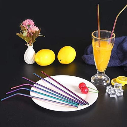 Reusable Stainless Steel Drinking Straws - 10.5" Ultra Long Rainbow Set of 8 with Cleaning Brush for 20/30 Oz Yeti Cups