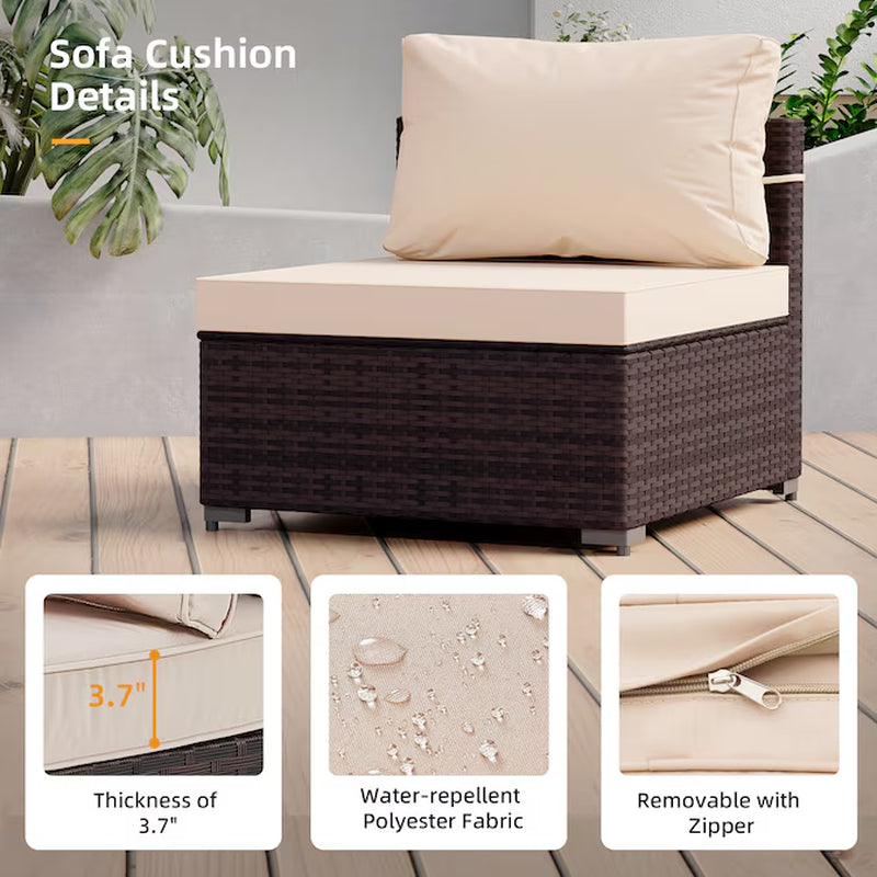 7 -Piece Rattan Patio Conversation Set with Beige Cushions