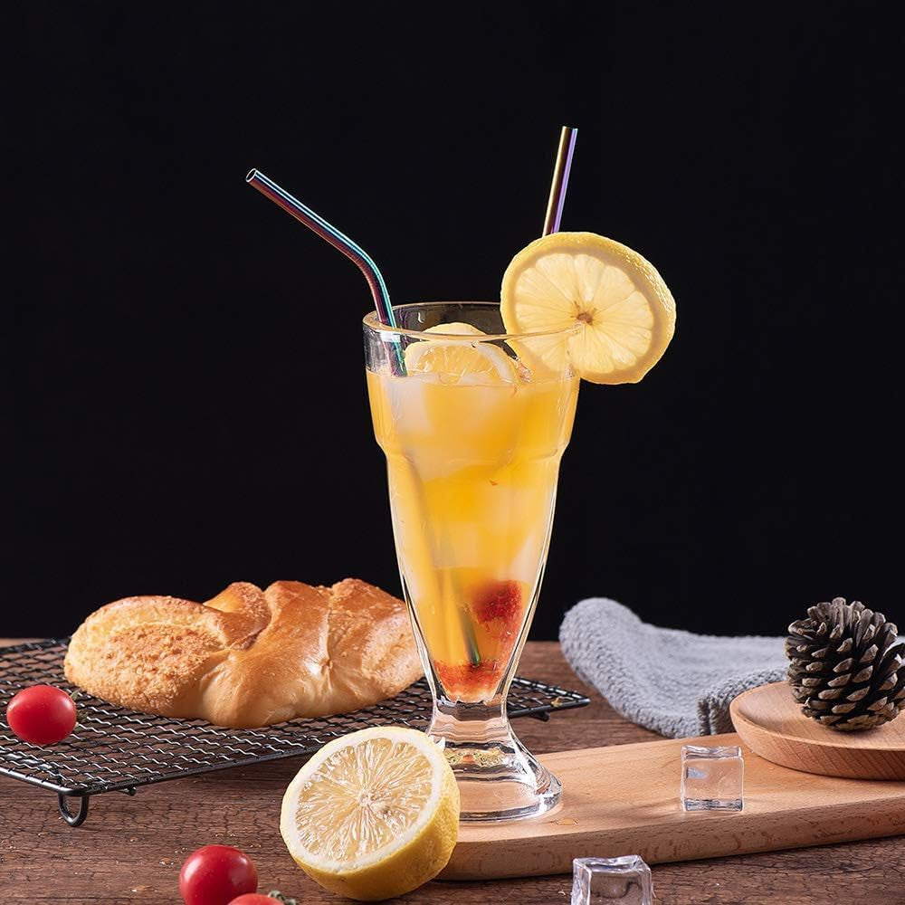 Reusable Stainless Steel Drinking Straws - 10.5" Ultra Long Rainbow Set of 8 with Cleaning Brush for 20/30 Oz Yeti Cups