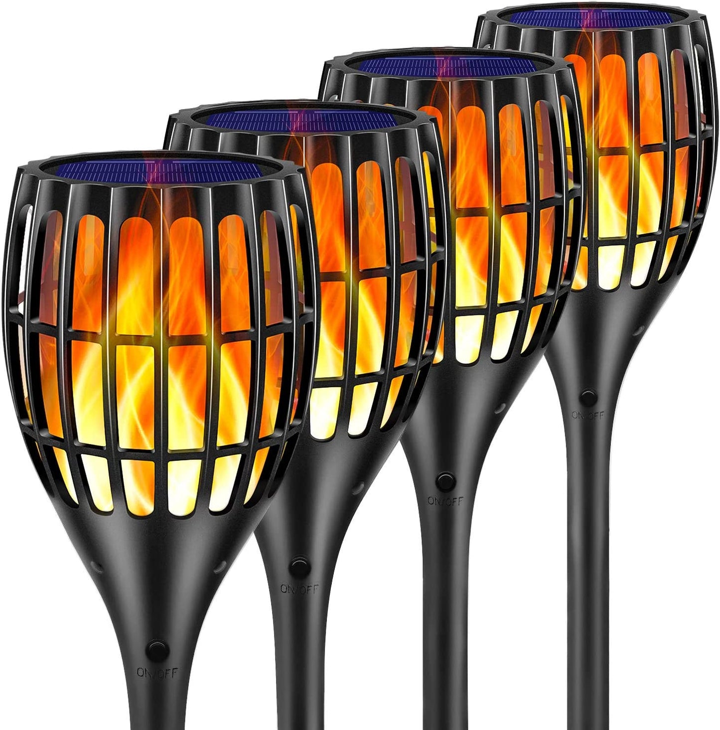 Solar Outdoor Torches - 43" Flickering Flame Solar Garden Lights, Waterproof Landscape Lighting with Dusk to Dawn Auto On/Off Feature, 4-Pack for Yard, Patio, and Driveway Security