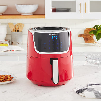 USA GW22957 7-Quart Electric Air Fryer with Dehydrator and 3 Stackable Racks, Digital Touchscreen with 8 Functions and Recipe Guide, Red/Silver