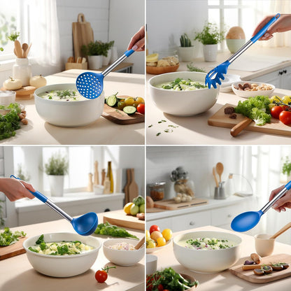 6-Piece Blue Silicone Kitchen Utensils Set with Stainless Steel Handles for Nonstick Cookware