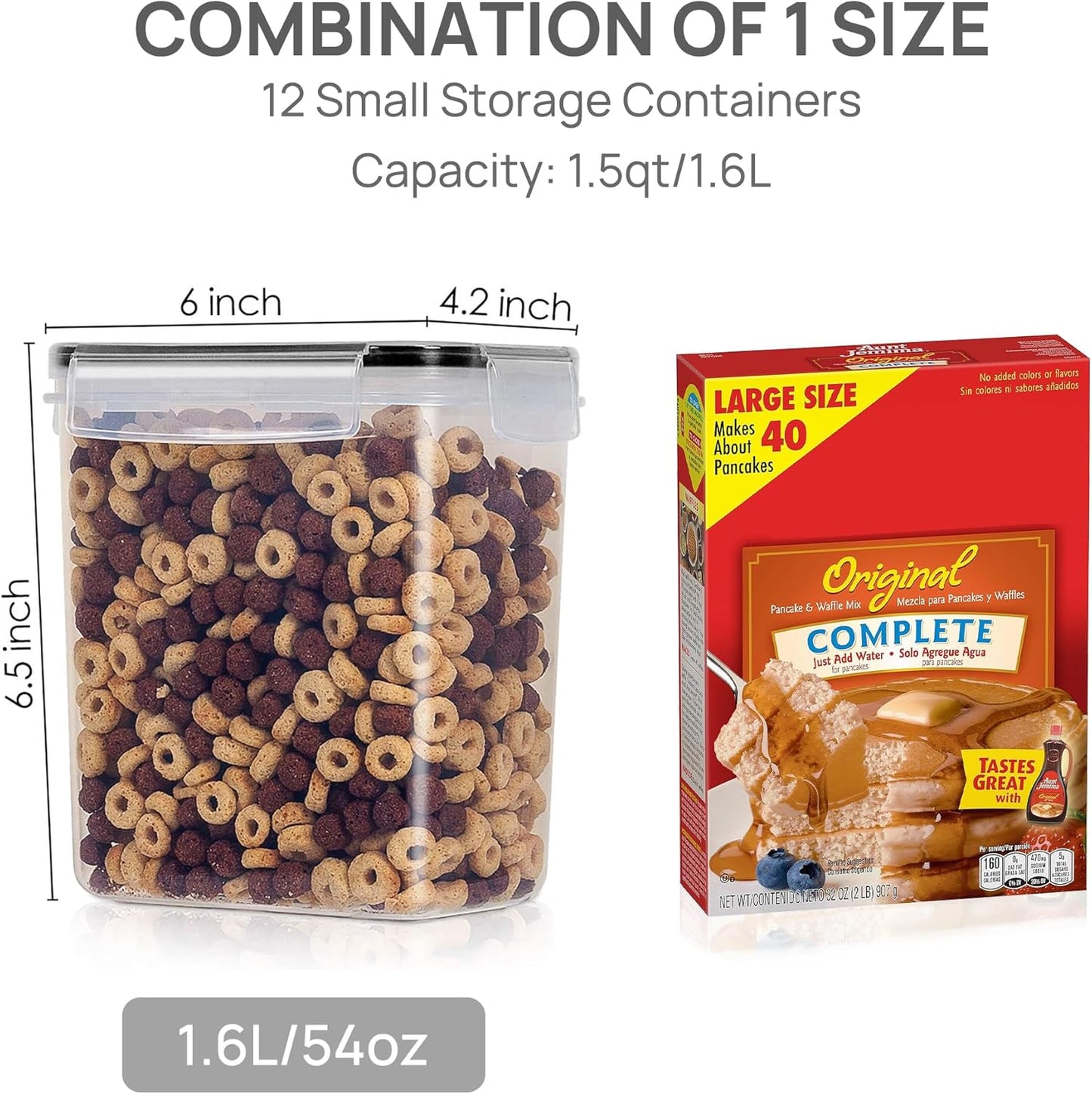 Professional Airtight Food Storage Container Set - 12 Pieces, 1.5Qt / 1.6L, BPA-Free Plastic for Kitchen Pantry, Ideal for Sugar, Flour, and Baking Supplies - Dishwasher Safe with 24 Labels, Black