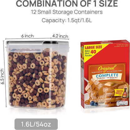Professional Airtight Food Storage Container Set - 12 Pieces, 1.5Qt / 1.6L, BPA-Free Plastic for Kitchen Pantry, Ideal for Sugar, Flour, and Baking Supplies - Dishwasher Safe with 24 Labels, Black