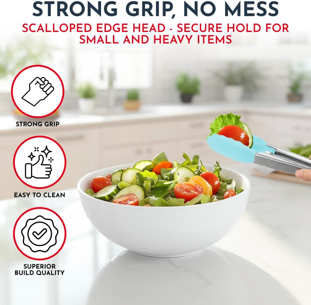 Professional Silicone Kitchen Tongs Set - Heat Resistant Cooking Utensils, 7-Inch, 9-Inch, and 12-Inch Locking Tongs for Serving and Salad, Aqua Color