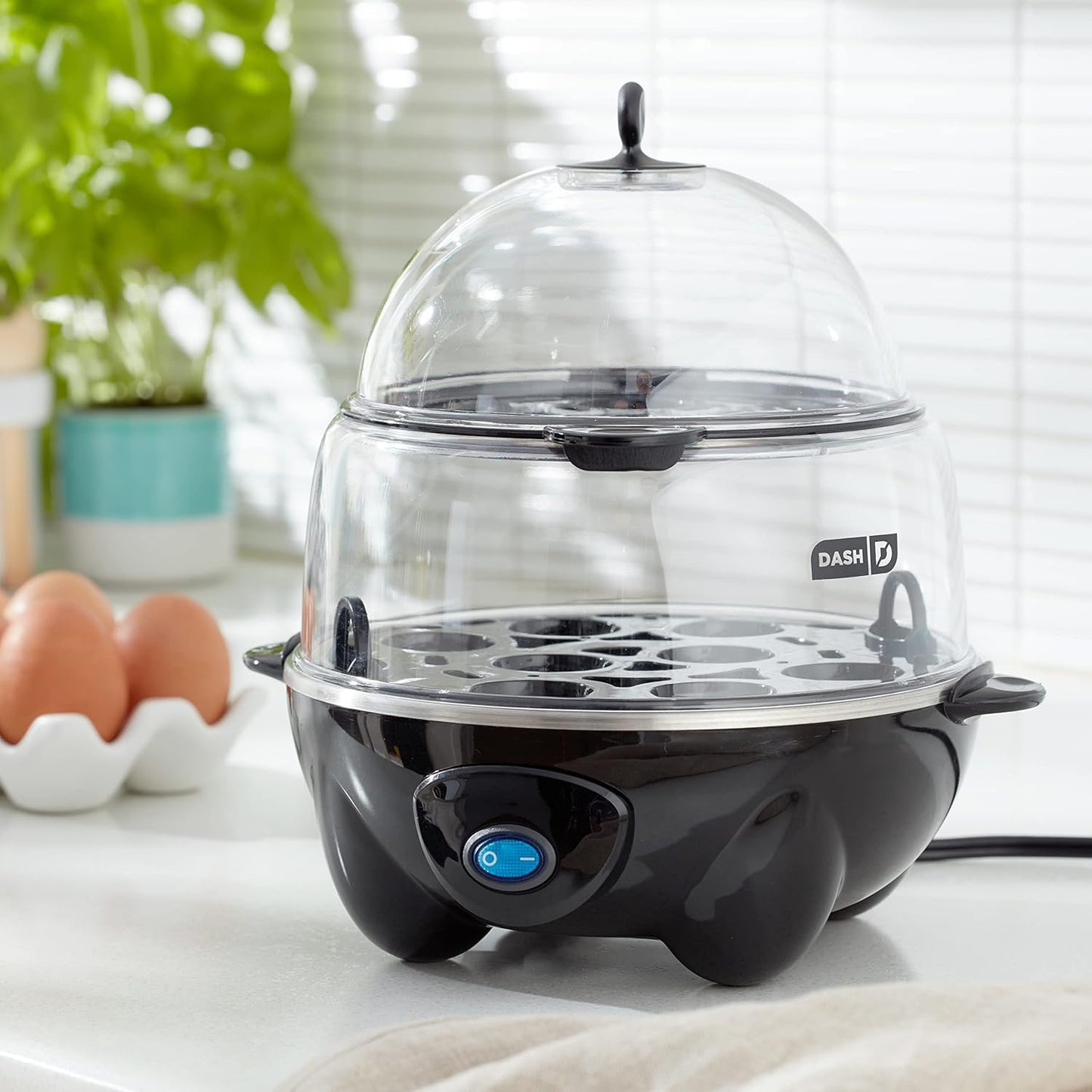 Deluxe Rapid Egg Cooker with Auto Shut-Off Feature for Hard Boiled, Poached, Scrambled Eggs, Omelets, Steamed Vegetables, and Dumplings - 12 Capacity, Black