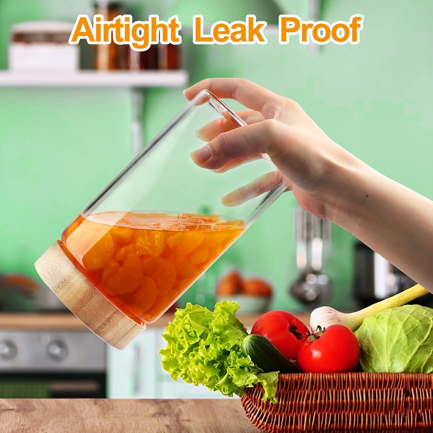 Airtight Glass Storage Jars with Bamboo Lids - 3 Pack, 80 Oz Cereal, Cookie, and Pasta Containers