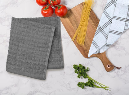 Premium 100% Cotton Dish Cloths - 12 x 12 Inches - Pack of 8 - Ultra Soft and Highly Absorbent Kitchen Towels - Terry Cleaning Cloths for Kitchen and Household Use - Grey