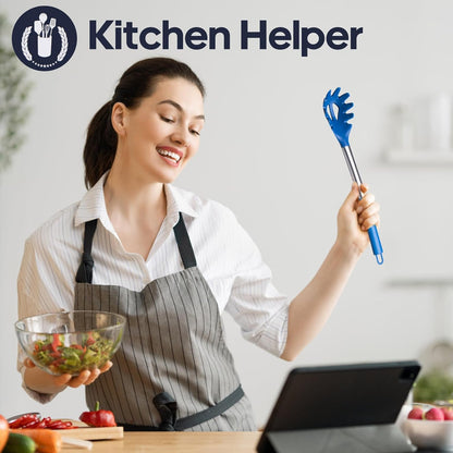 6-Piece Blue Silicone Kitchen Utensils Set with Stainless Steel Handles for Nonstick Cookware