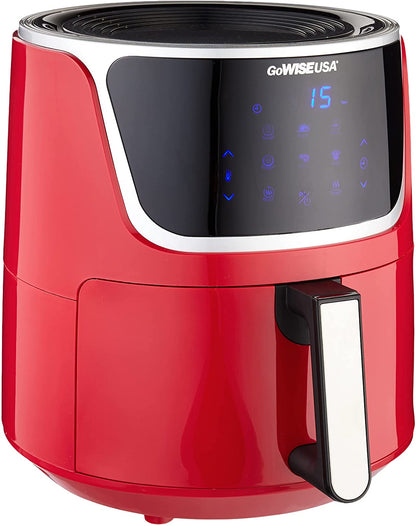 USA GW22957 7-Quart Electric Air Fryer with Dehydrator and 3 Stackable Racks, Digital Touchscreen with 8 Functions and Recipe Guide, Red/Silver