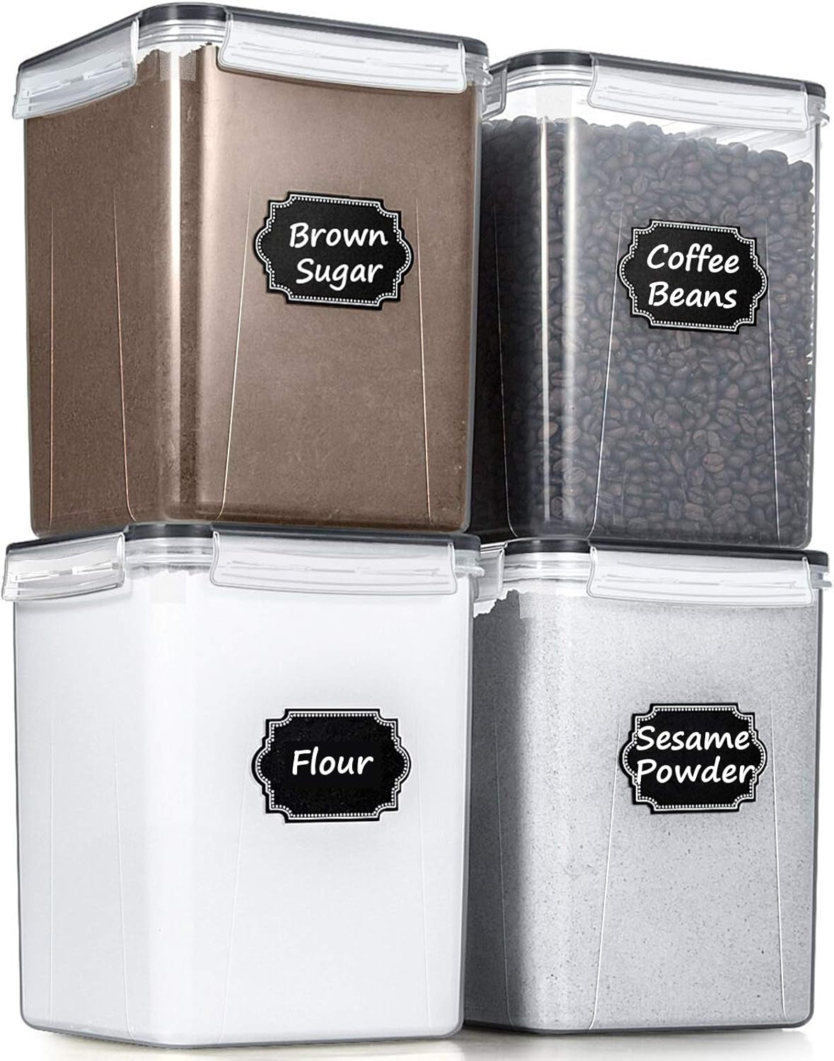 Large Airtight Food Storage Containers, 5.2L / 175Oz, Set of 4 BPA-Free Plastic Containers for Flour, Sugar, and Baking Supplies with 20 Labels