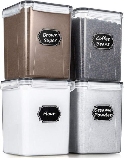 Large Airtight Food Storage Containers, 5.2L / 175Oz, Set of 4 BPA-Free Plastic Containers for Flour, Sugar, and Baking Supplies with 20 Labels