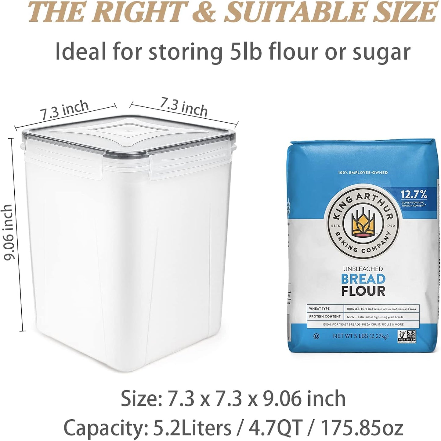 Large Airtight Food Storage Containers, 5.2L / 175Oz, Set of 4 BPA-Free Plastic Containers for Flour, Sugar, and Baking Supplies with 20 Labels