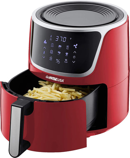 USA GW22957 7-Quart Electric Air Fryer with Dehydrator and 3 Stackable Racks, Digital Touchscreen with 8 Functions and Recipe Guide, Red/Silver