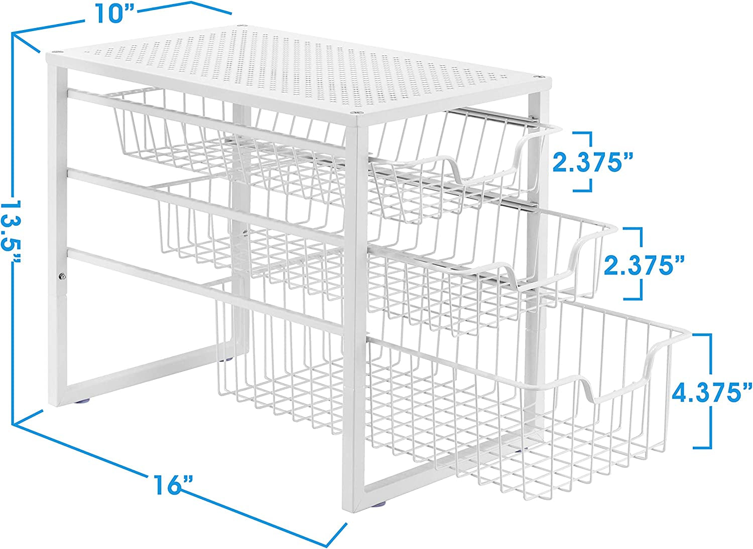 3-Tier Under-Sink Cabinet Organizer with Sliding Drawer - Stackable Desktop Storage Solution for Kitchen, Bathroom, and Office - White