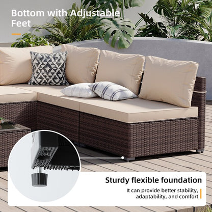 7 -Piece Rattan Patio Conversation Set with Beige Cushions