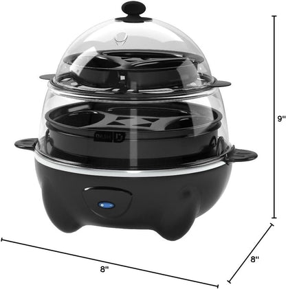 Deluxe Rapid Egg Cooker with Auto Shut-Off Feature for Hard Boiled, Poached, Scrambled Eggs, Omelets, Steamed Vegetables, and Dumplings - 12 Capacity, Black