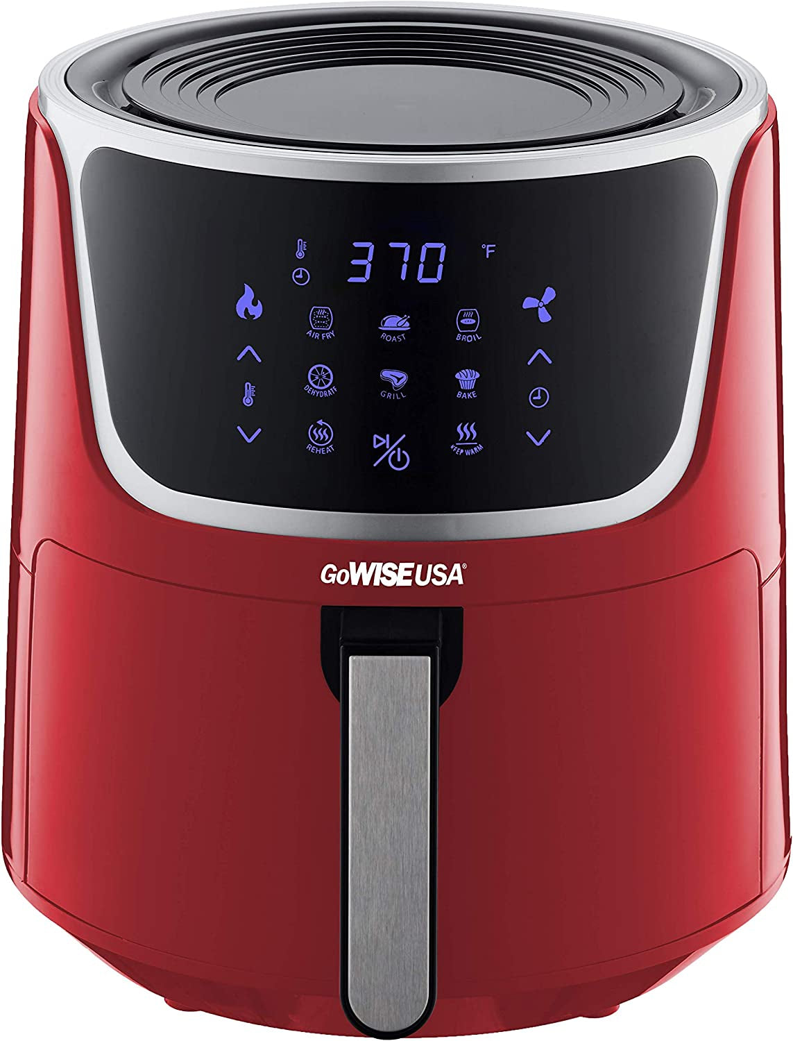 USA GW22957 7-Quart Electric Air Fryer with Dehydrator and 3 Stackable Racks, Digital Touchscreen with 8 Functions and Recipe Guide, Red/Silver