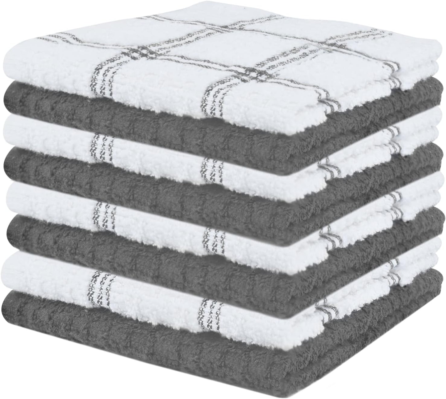 Premium 100% Cotton Dish Cloths - 12 x 12 Inches - Pack of 8 - Ultra Soft and Highly Absorbent Kitchen Towels - Terry Cleaning Cloths for Kitchen and Household Use - Grey