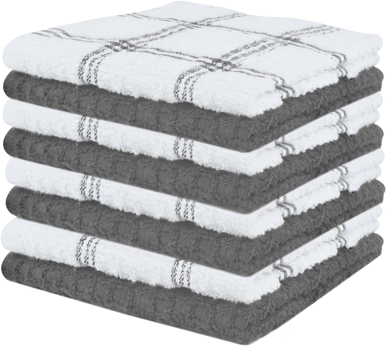Premium 100% Cotton Dish Cloths - 12 x 12 Inches - Pack of 8 - Ultra Soft and Highly Absorbent Kitchen Towels - Terry Cleaning Cloths for Kitchen and Household Use - Grey