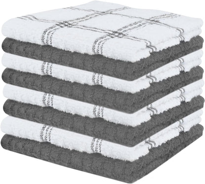 Premium 100% Cotton Dish Cloths - 12 x 12 Inches - Pack of 8 - Ultra Soft and Highly Absorbent Kitchen Towels - Terry Cleaning Cloths for Kitchen and Household Use - Grey