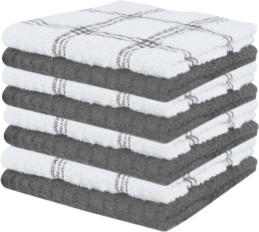 Premium 100% Cotton Dish Cloths - 12 x 12 Inches - Pack of 8 - Ultra Soft and Highly Absorbent Kitchen Towels - Terry Cleaning Cloths for Kitchen and Household Use - Grey