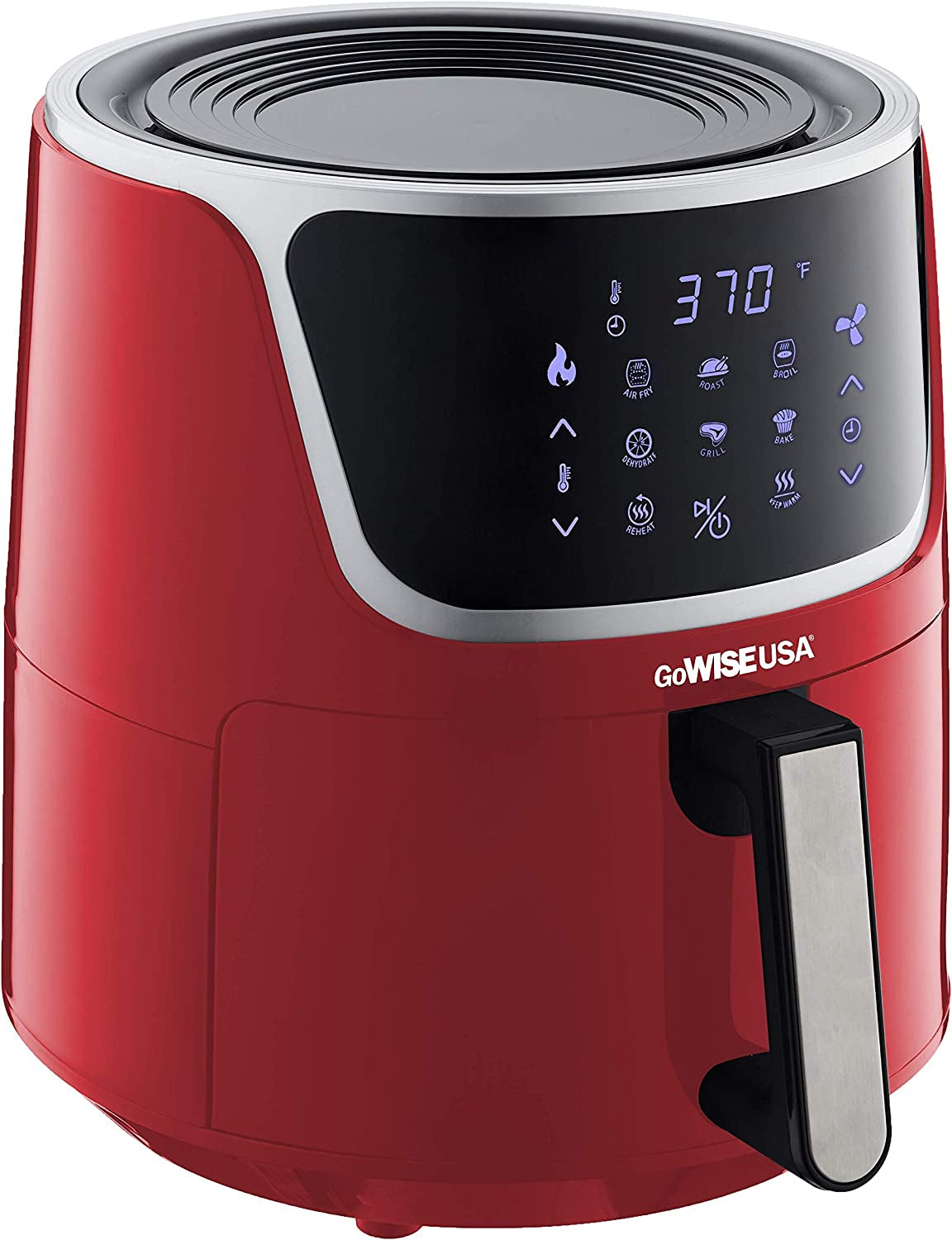 USA GW22957 7-Quart Electric Air Fryer with Dehydrator and 3 Stackable Racks, Digital Touchscreen with 8 Functions and Recipe Guide, Red/Silver