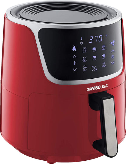 USA GW22957 7-Quart Electric Air Fryer with Dehydrator and 3 Stackable Racks, Digital Touchscreen with 8 Functions and Recipe Guide, Red/Silver