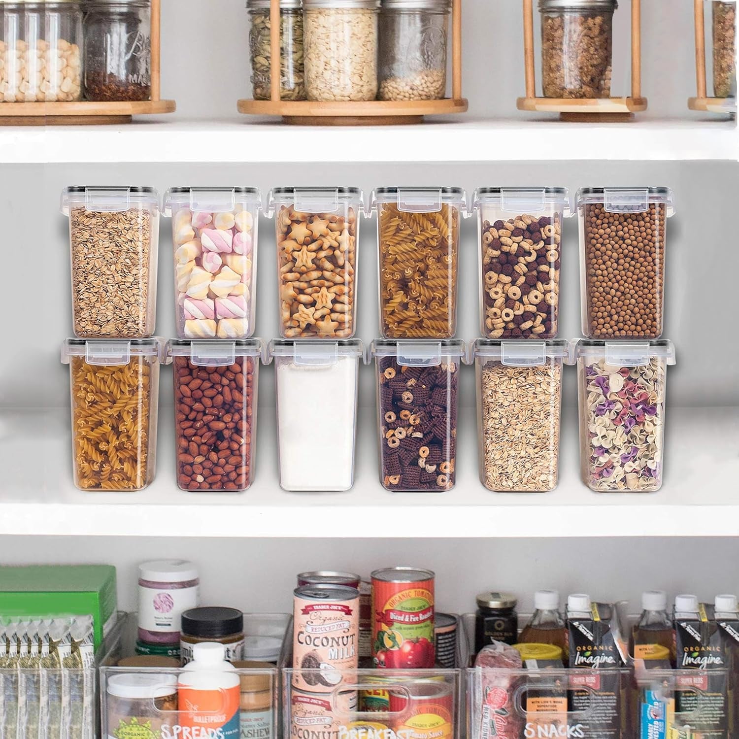 Professional Airtight Food Storage Container Set - 12 Pieces, 1.5Qt / 1.6L, BPA-Free Plastic for Kitchen Pantry, Ideal for Sugar, Flour, and Baking Supplies - Dishwasher Safe with 24 Labels, Black