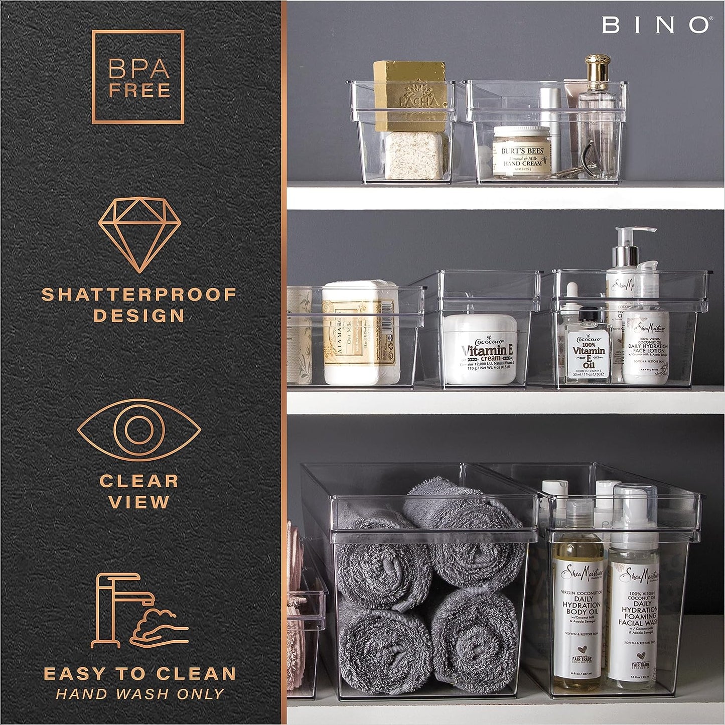 Plastic Storage Bins - Small Shallow | The Handler Collection | Multipurpose Organizer for Kitchen and Pantry | Clear Containers for Home Organization | Freezer Storage Solution