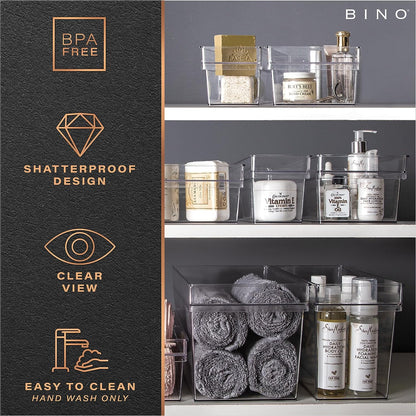 Plastic Storage Bins - Small Shallow | The Handler Collection | Multipurpose Organizer for Kitchen and Pantry | Clear Containers for Home Organization | Freezer Storage Solution