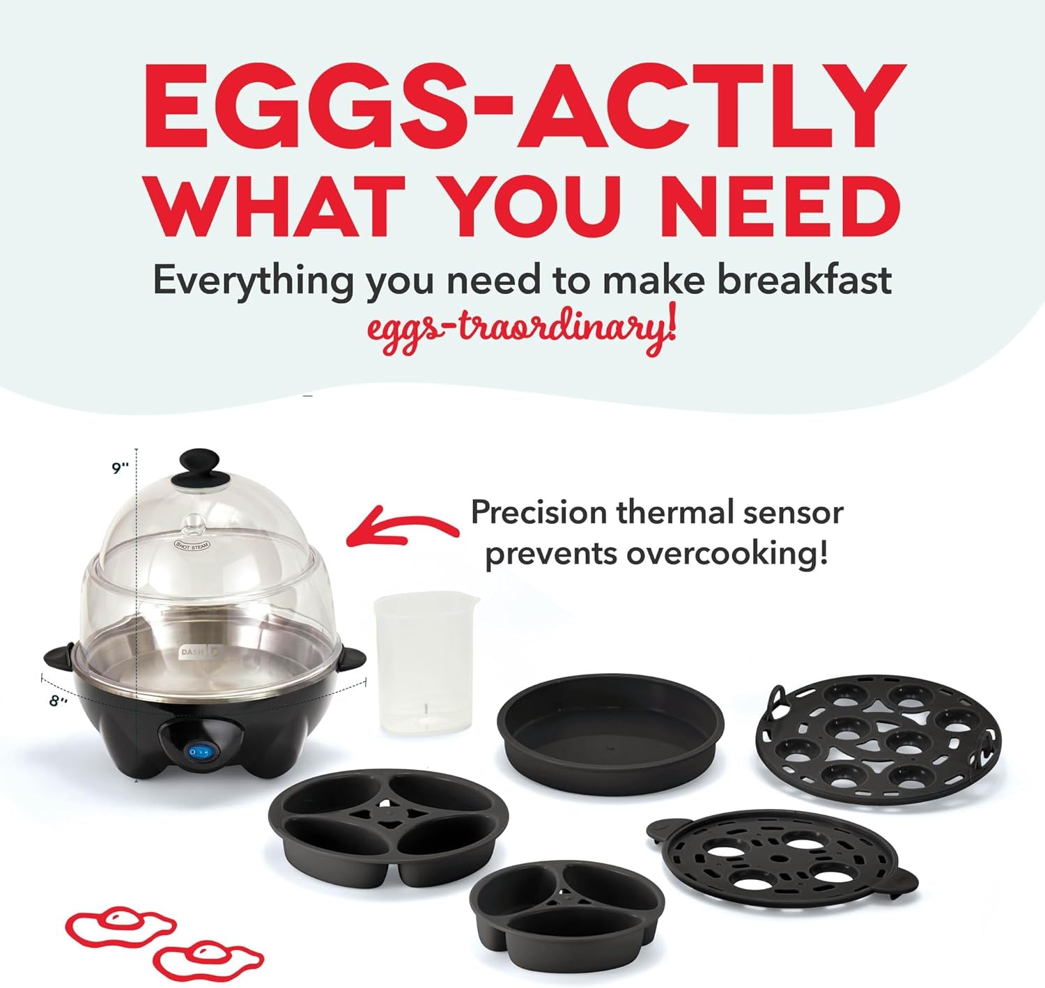 Deluxe Rapid Egg Cooker with Auto Shut-Off Feature for Hard Boiled, Poached, Scrambled Eggs, Omelets, Steamed Vegetables, and Dumplings - 12 Capacity, Black