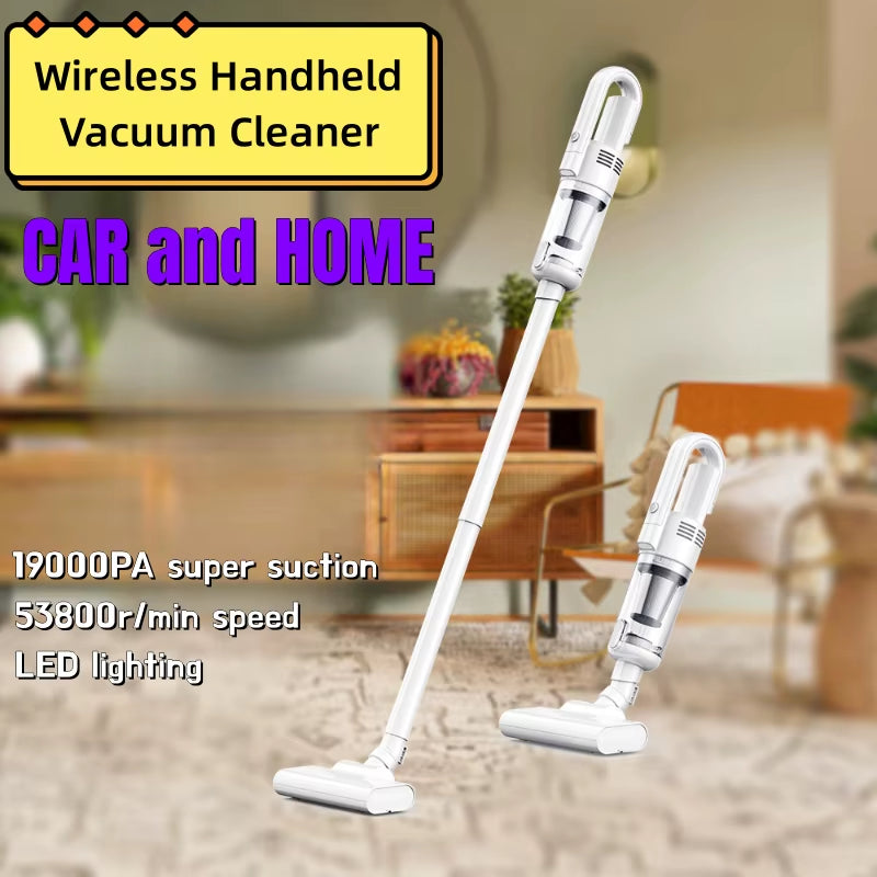 Professional Wireless Handheld Vacuum Cleaner with 19000Pa Suction Power and Metal Strainer for Home and Car Use
