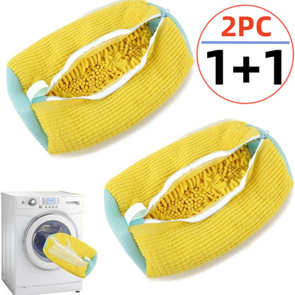 Cotton Washing Shoe Bags - Set of 1 or 2, Anti-Deformation Laundry Organizers with Fluffy Fibers for Easy Dirt Removal