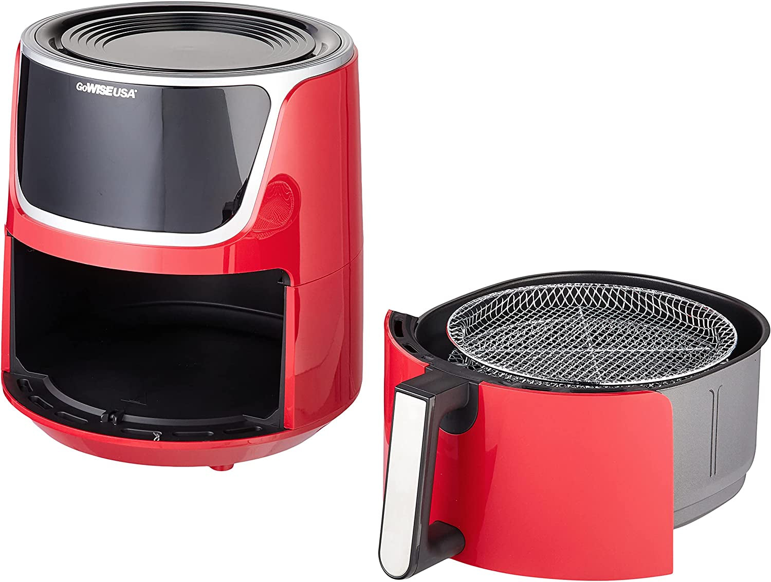 USA GW22957 7-Quart Electric Air Fryer with Dehydrator and 3 Stackable Racks, Digital Touchscreen with 8 Functions and Recipe Guide, Red/Silver